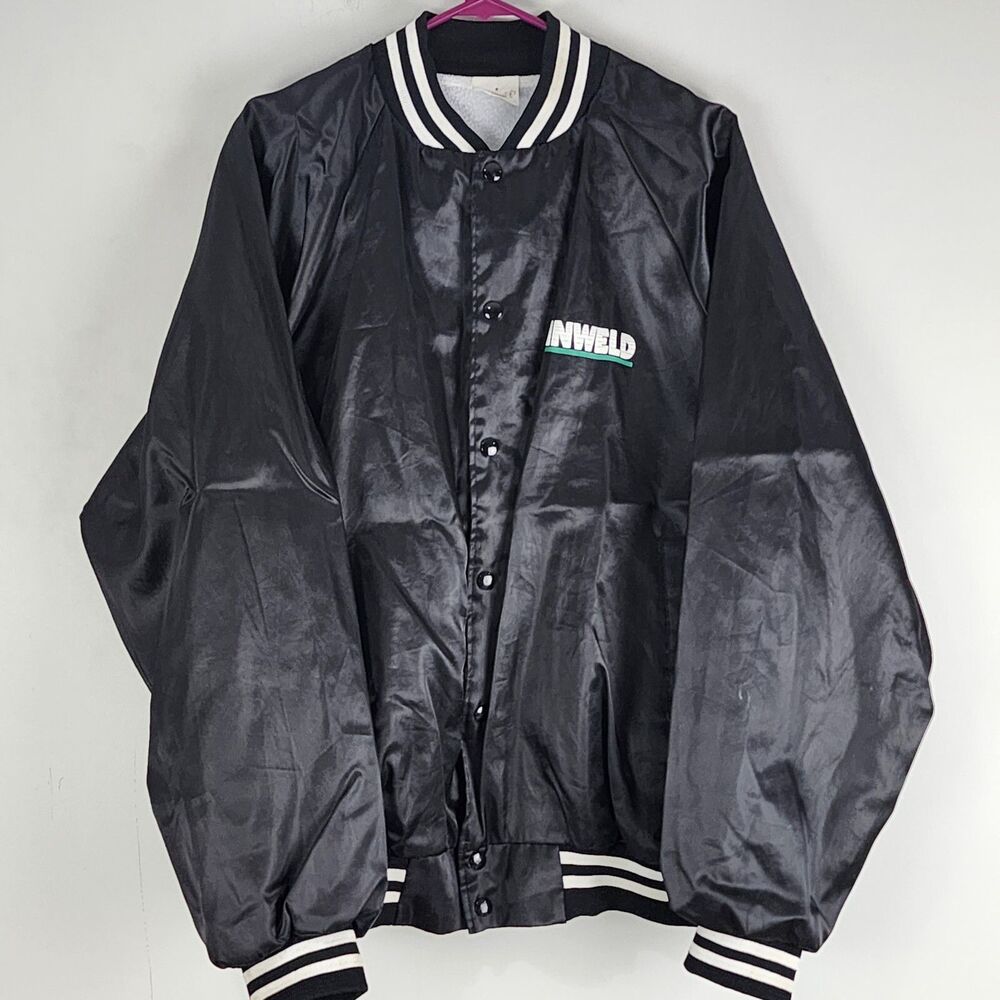 Vintage AUBURN SPORTSWEAR Black Linweld Windbreaker Jacket Size XL Made In USA